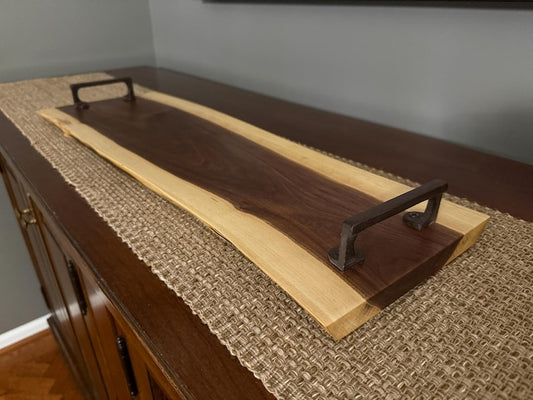 Long Sheesham Live Edge Charcuterie Board with Handles – Handmade Solid Wood Serving Board