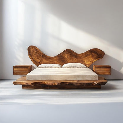 Solid Sheesham Wood Bed with Headboard & Nightstands