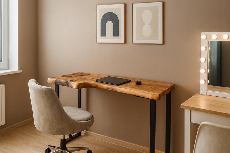 Handcrafted Live Edge Sheesham Desk – Solid Wood Slab with Metal Frame