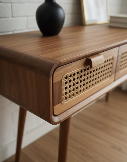 Mid-Century Cane Console Table