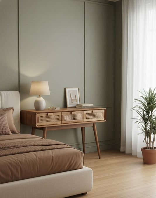 Mid-Century Cane Console Table