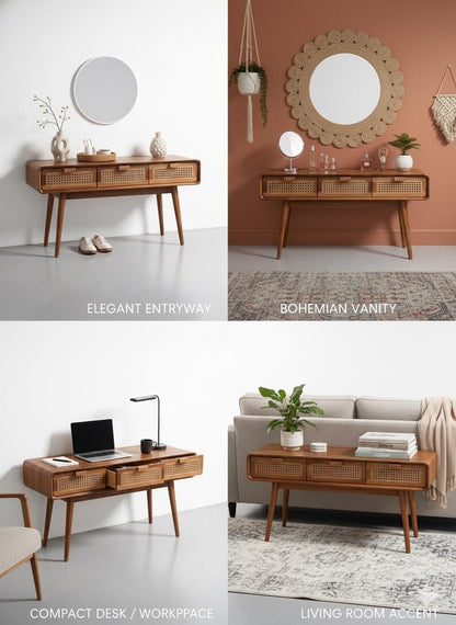 Mid-Century Cane Console Table