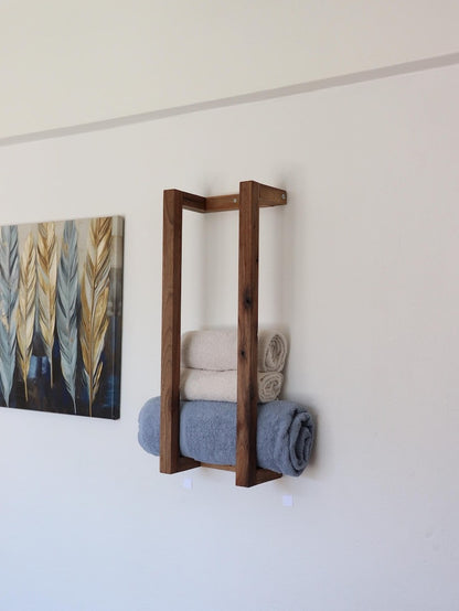 Handmade Wooden Towel Rack: Rustic Wall-Mounted Bathroom Decor