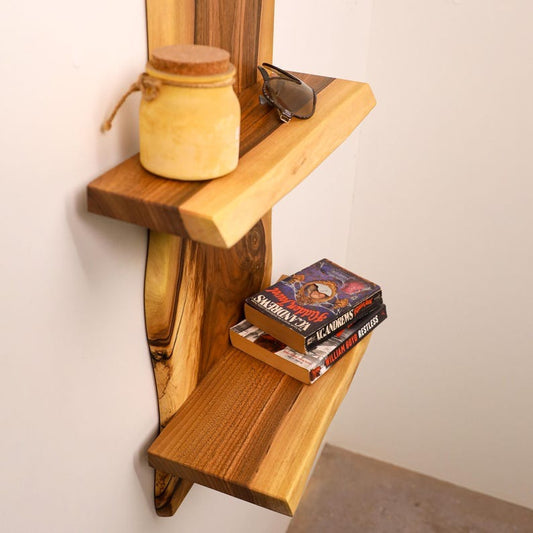 Live Edge Solid Sheesham Floating Shelf – Handmade Wall Mounted Wooden Shelf, Mid-Century Modern Bookshelf, Rustic Home Décor