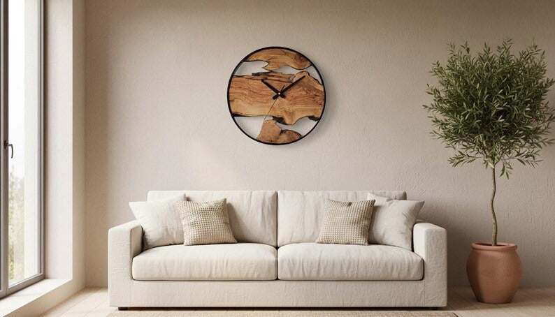 Sheesham Wood Wall Clock, Live Edge Handmade Rustic Decor