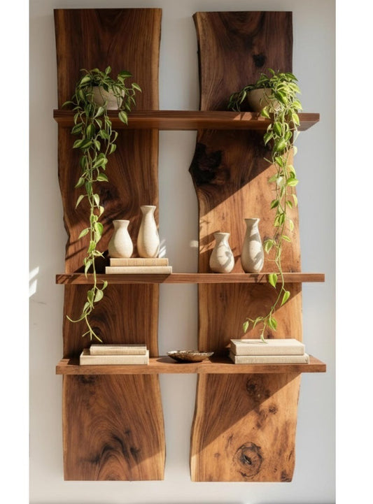 Live Edge Wall Shelf, Floating Wood Bookcase, Rustic Farmhouse Shelving Unit