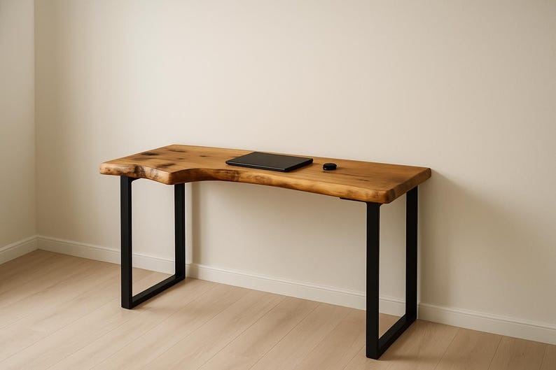 Handcrafted Live Edge Sheesham Desk – Solid Wood Slab with Metal Frame