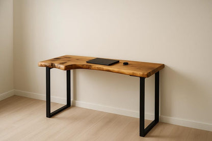 Handcrafted Live Edge Sheesham Desk – Solid Wood Slab with Metal Frame