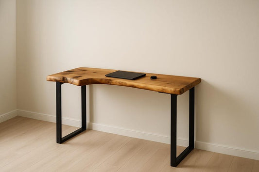 Handcrafted Live Edge Sheesham Desk – Solid Wood Slab with Metal Frame