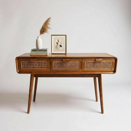 Mid-Century Cane Console Table