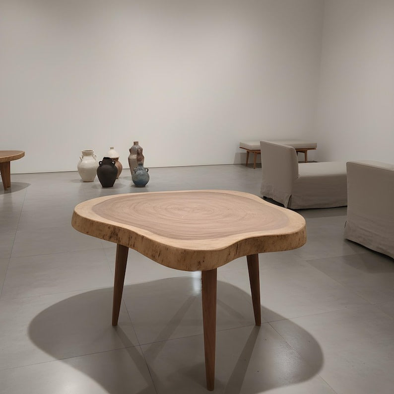 Wood Coffee Table, Modern Round Table, Sculpted Live Edge Design