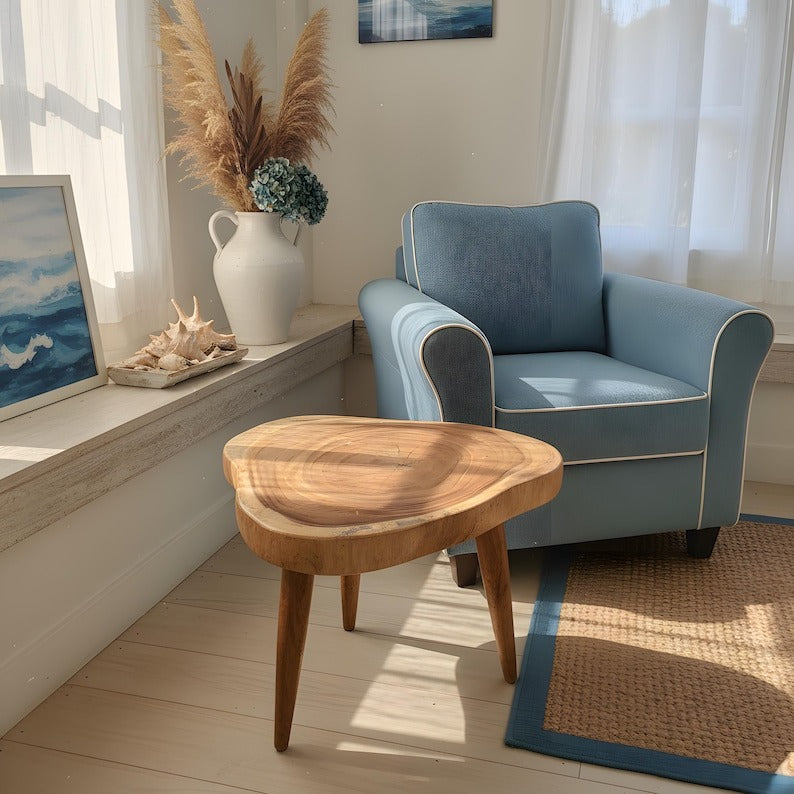 Wood Coffee Table, Modern Round Table, Sculpted Live Edge Design