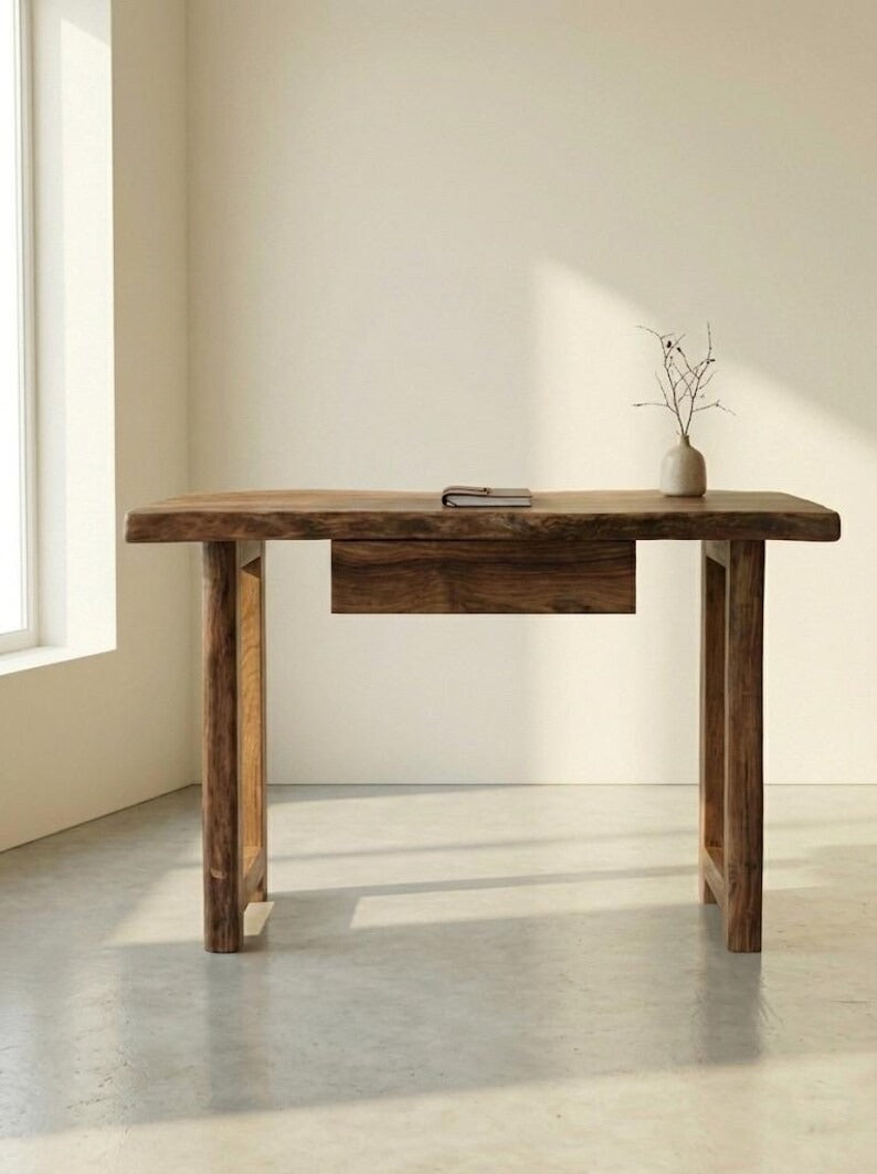 Live Edge sheesham Desk with Drawer | Solid sheesham Home Office Writing Desk