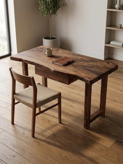 Live Edge sheesham Desk with Drawer | Solid sheesham Home Office Writing Desk