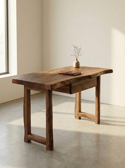 Live Edge sheesham Desk with Drawer | Solid sheesham Home Office Writing Desk
