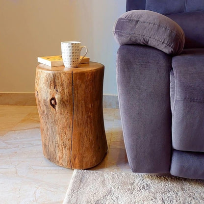 Live Edge Hardwood End Table – Rustic Stump Side Table