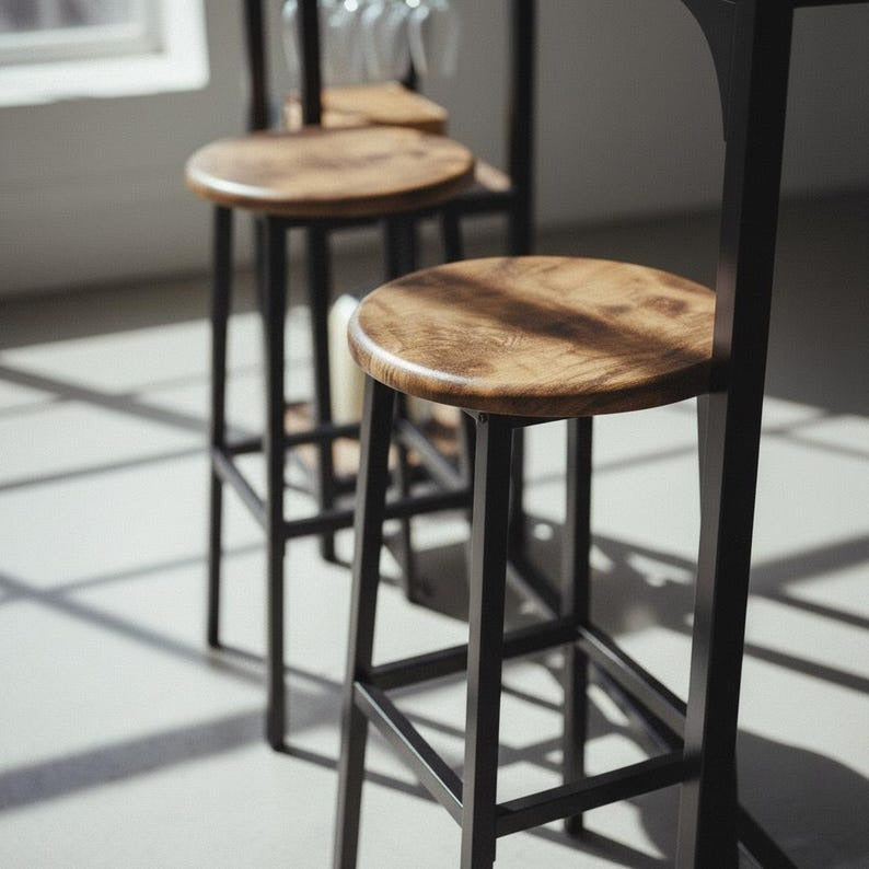 Industrial Bar Table Set with Stools Rustic Wood Finish Metal Frame Storage